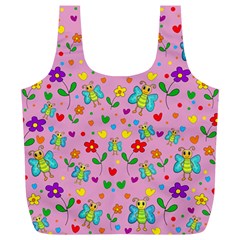 Cute Butterflies And Flowers Pattern - Pink Full Print Recycle Bags (l)  by Valentinaart