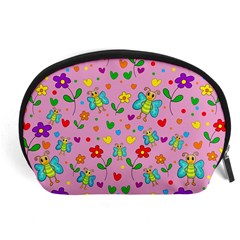 Cute Butterflies And Flowers Pattern - Pink Accessory Pouches (large)  by Valentinaart