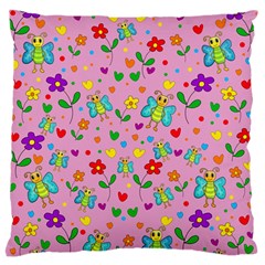 Cute Butterflies And Flowers Pattern - Pink Large Flano Cushion Case (one Side) by Valentinaart