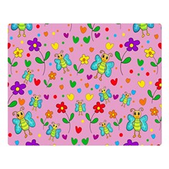 Cute Butterflies And Flowers Pattern - Pink Double Sided Flano Blanket (large)  by Valentinaart