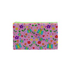 Cute Butterflies And Flowers Pattern - Pink Cosmetic Bag (xs) by Valentinaart