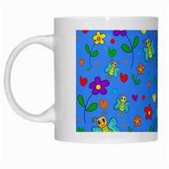 Cute Butterflies And Flowers Pattern - Blue White Mugs by Valentinaart