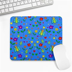 Cute Butterflies And Flowers Pattern - Blue Large Mousepads by Valentinaart