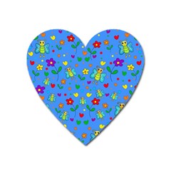 Cute Butterflies And Flowers Pattern - Blue Heart Magnet