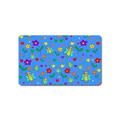 Cute Butterflies And Flowers Pattern - Blue Magnet (name Card) by Valentinaart