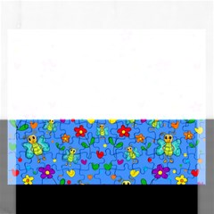 Cute Butterflies And Flowers Pattern - Blue Rectangular Jigsaw Puzzl by Valentinaart