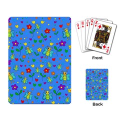 Cute Butterflies And Flowers Pattern - Blue Playing Card by Valentinaart