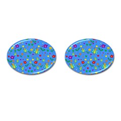 Cute Butterflies And Flowers Pattern - Blue Cufflinks (oval) by Valentinaart