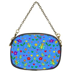 Cute Butterflies And Flowers Pattern - Blue Chain Purses (one Side)  by Valentinaart