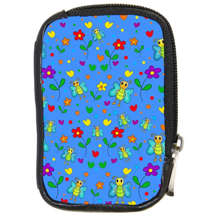 Cute butterflies and flowers pattern - blue Compact Camera Cases