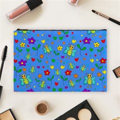 Cute Butterflies And Flowers Pattern - Blue Cosmetic Bag (large)  by Valentinaart