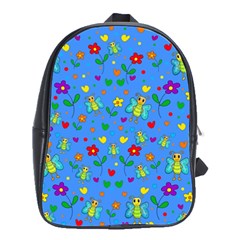 Cute Butterflies And Flowers Pattern - Blue School Bags(large)  by Valentinaart