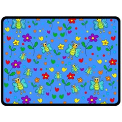 Cute Butterflies And Flowers Pattern - Blue Fleece Blanket (large) 