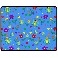 Cute Butterflies And Flowers Pattern - Blue Fleece Blanket (medium)  by Valentinaart