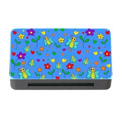 Cute Butterflies And Flowers Pattern - Blue Memory Card Reader With Cf by Valentinaart