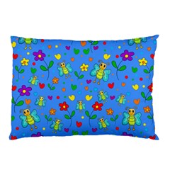 Cute Butterflies And Flowers Pattern - Blue Pillow Case (two Sides) by Valentinaart