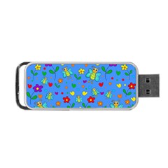 Cute Butterflies And Flowers Pattern - Blue Portable Usb Flash (two Sides) by Valentinaart