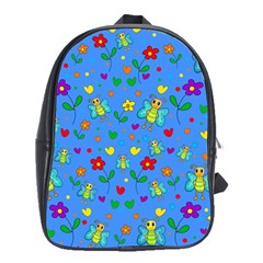 Cute Butterflies And Flowers Pattern - Blue School Bags (xl)  by Valentinaart