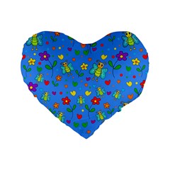 Cute Butterflies And Flowers Pattern - Blue Standard 16  Premium Heart Shape Cushions by Valentinaart