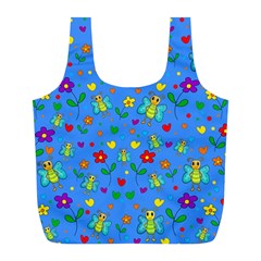 Cute Butterflies And Flowers Pattern - Blue Full Print Recycle Bags (l)  by Valentinaart