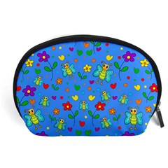 Cute Butterflies And Flowers Pattern - Blue Accessory Pouches (large)  by Valentinaart