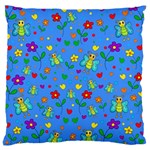 Cute butterflies and flowers pattern - blue Large Flano Cushion Case (Two Sides) Front