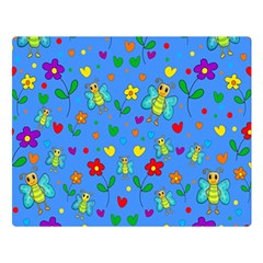 Cute Butterflies And Flowers Pattern - Blue Double Sided Flano Blanket (large)  by Valentinaart