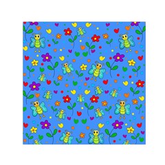 Cute Butterflies And Flowers Pattern - Blue Small Satin Scarf (square) by Valentinaart