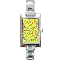 Cute Butterflies And Flowers - Yellow Rectangle Italian Charm Watch by Valentinaart