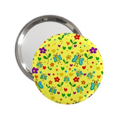 Cute Butterflies And Flowers - Yellow 2 25  Handbag Mirrors by Valentinaart