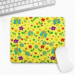 Cute Butterflies And Flowers - Yellow Large Mousepads by Valentinaart