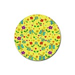 Cute butterflies and flowers - yellow Rubber Coaster (Round)  Front