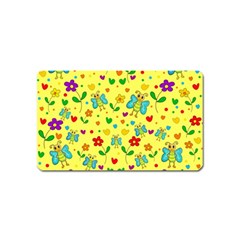 Cute Butterflies And Flowers - Yellow Magnet (name Card) by Valentinaart