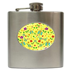 Cute Butterflies And Flowers - Yellow Hip Flask (6 Oz) by Valentinaart