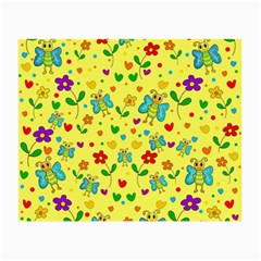 Cute Butterflies And Flowers - Yellow Small Glasses Cloth by Valentinaart