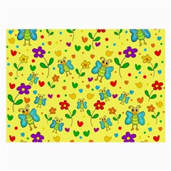 Cute Butterflies And Flowers - Yellow Large Glasses Cloth by Valentinaart