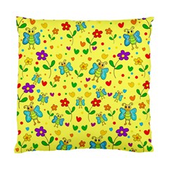 Cute Butterflies And Flowers - Yellow Standard Cushion Case (one Side) by Valentinaart