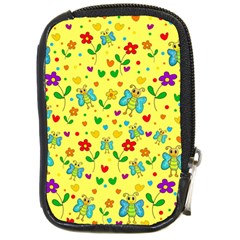 Cute Butterflies And Flowers - Yellow Compact Camera Cases by Valentinaart