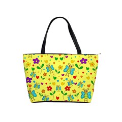 Cute Butterflies And Flowers - Yellow Shoulder Handbags by Valentinaart