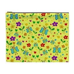 Cute Butterflies And Flowers - Yellow Cosmetic Bag (xl) by Valentinaart