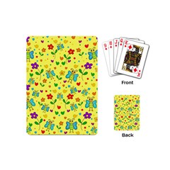 Cute Butterflies And Flowers - Yellow Playing Cards (mini)  by Valentinaart