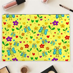 Cute Butterflies And Flowers - Yellow Cosmetic Bag (xxl)  by Valentinaart