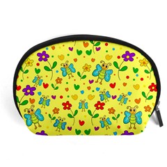 Cute Butterflies And Flowers - Yellow Accessory Pouches (large)  by Valentinaart