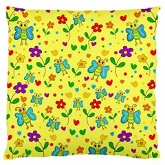 Cute Butterflies And Flowers - Yellow Standard Flano Cushion Case (one Side) by Valentinaart