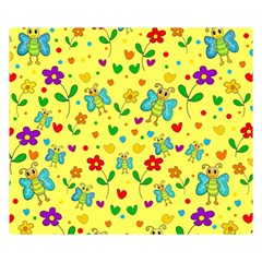 Cute Butterflies And Flowers - Yellow Double Sided Flano Blanket (small)  by Valentinaart