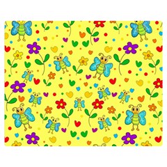 Cute Butterflies And Flowers - Yellow Double Sided Flano Blanket (medium)  by Valentinaart