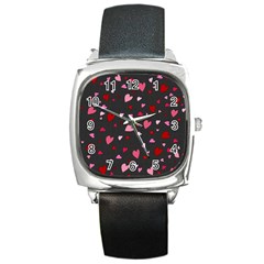 Hearts Pattern Square Metal Watch by Valentinaart