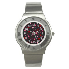 Hearts Pattern Stainless Steel Watch by Valentinaart