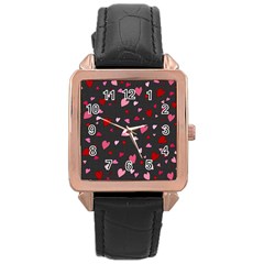 Hearts Pattern Rose Gold Leather Watch  by Valentinaart