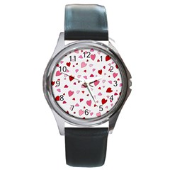 Valentine s Day Hearts Round Metal Watch by Valentinaart